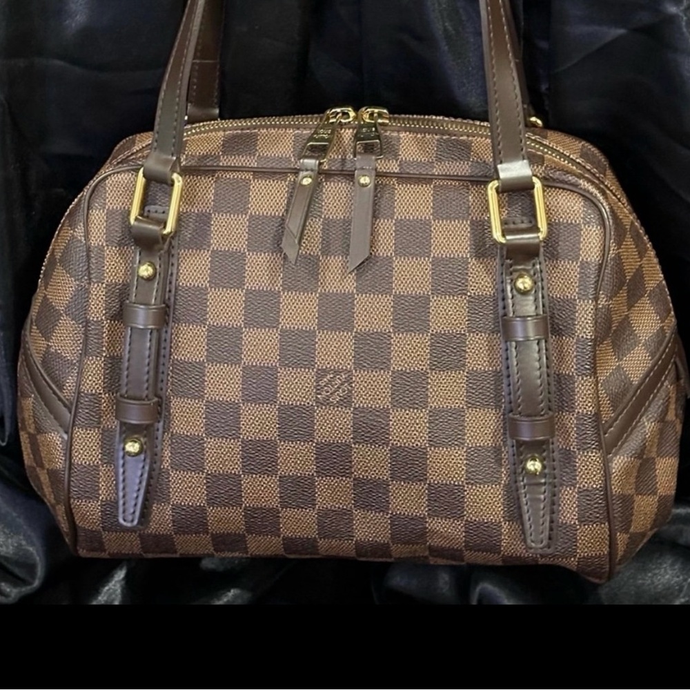 Louis Vuitton Brown Checkered Shoulder Bag Rivington PM authentic
